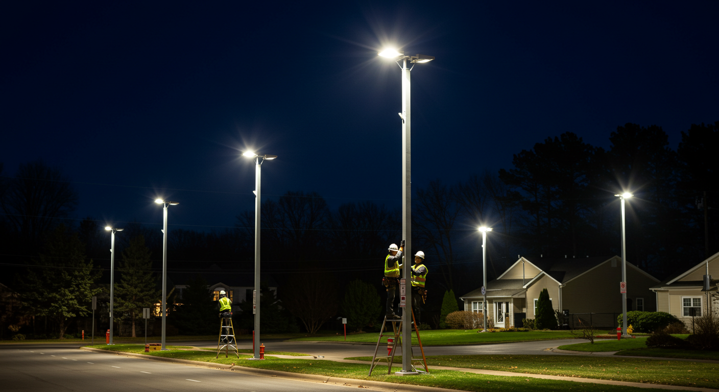 LED street lighting system installation